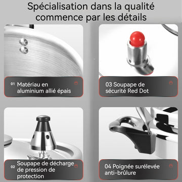 autocuiseur 5L 23x23x18.4cm 1.8kg Alliage d'aluminium épaissi protection limitant la pression ouverture et fermeture rotatives